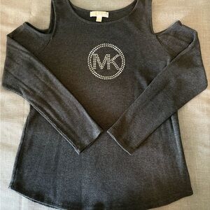 Gray Cold Shoulder Top long sleeve women’s with Rhine stud MK Logo